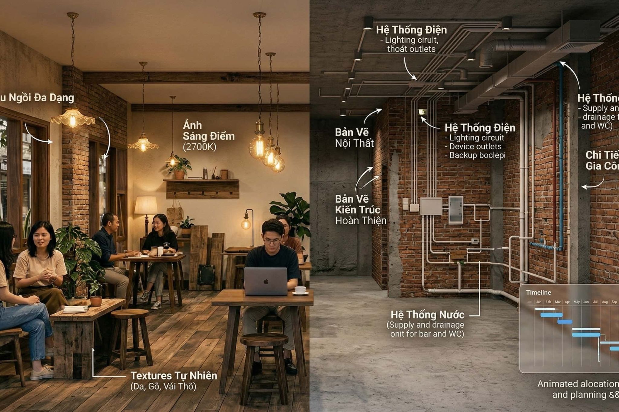 Quy trình thiết kế thi công quán cafe Rustic